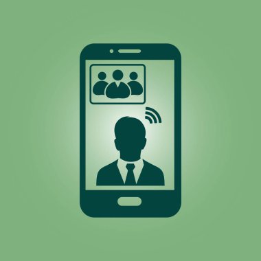 Online konferans akıllı telefon simgesi. Akıllı telefonlar ve tabletler ile sesli ve görüntülü konferans.