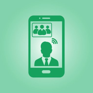 Online konferans akıllı telefon simgesi. Akıllı telefonlar ve tabletler ile sesli ve görüntülü konferans.