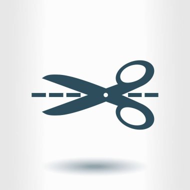 Makas ile kesme hatları simgesi. Rozet yer kesme.