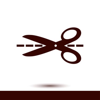 Makas ile kesme hatları simgesi. Rozet yer kesme.