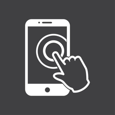Dokunmatik ekran smartphone işareti simgesi. El işaretçi simgesi. Düz tasarım stili. Vektör Eps 10.