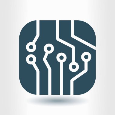 Devre kartı simgesi. Teknoloji düzeni kare simgesi. Düz tasarım stili.