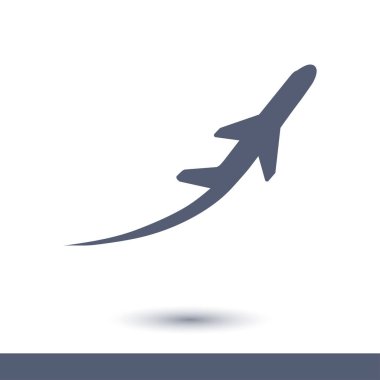 Uçak uçuş biletleri hava sinek seyahat kalkış siluet öğesi. Uçak sembolü. Seyahat etmek simge. Düz tasarım.