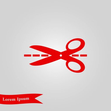 Makas ile kesme hatları simgesi. Rozet yer kesme.