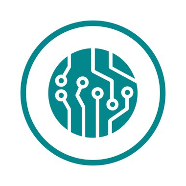 Devre kartı simgesi. Teknoloji düzeni kare simgesi. Düz tasarım stili.