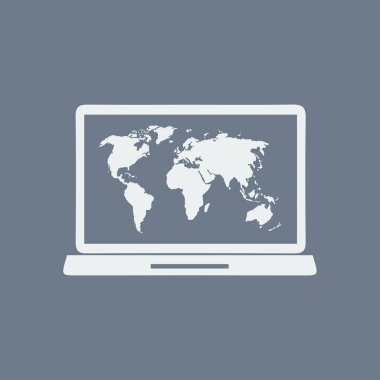laptop ve Dünya Haritası, vektör çizim basit simgesi