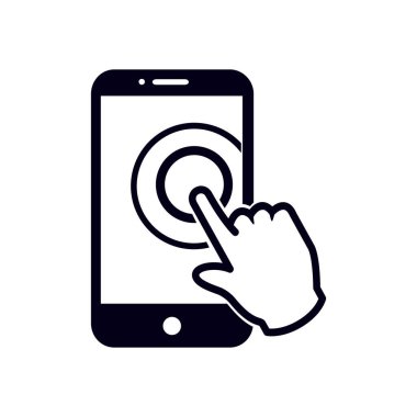 Dokunmatik ekran smartphone işareti simgesi. El işaretçi simgesi. Düz tasarım stili. Vektör Eps 10.