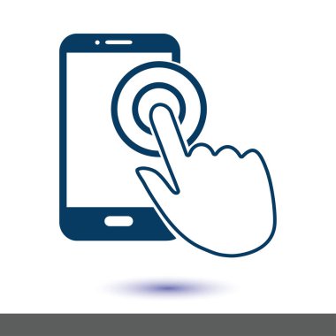 Dokunmatik ekran smartphone işareti simgesi. El işaretçi simgesi. Düz tasarım stili. Vektör Eps 10.