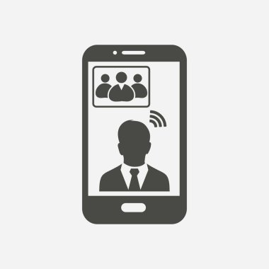 Online konferans akıllı telefon simgesi. Akıllı telefonlar ve tabletler ile sesli ve görüntülü konferans.