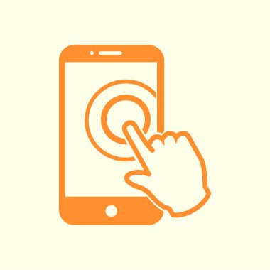 Dokunmatik ekran smartphone işareti simgesi. El işaretçi simgesi. Düz tasarım stili. Vektör Eps 10.