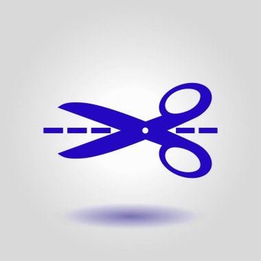 Makas ile kesme hatları simgesi. Rozet yer kesme.