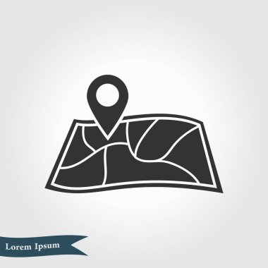 harita ve PIN, vektör çizim basit simgesi