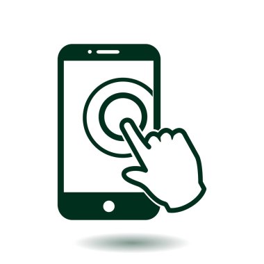 Dokunmatik ekran smartphone işareti simgesi. El işaretçi simgesi. Düz tasarım stili. Vektör Eps 10.