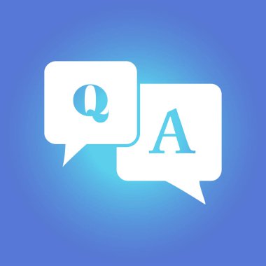 Q bir işareti simgesi. Konuşma balonları ile soru ve cevap.