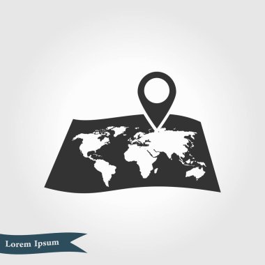 harita ve PIN, vektör çizim basit simgesi