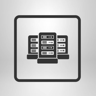 Veri merkezi simgesinde ağ sunucuları. Düz tasarım biçimi.