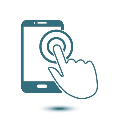 Dokunmatik ekran smartphone işareti simgesi. El işaretçi simgesi. Düz tasarım stili. Vektör Eps 10.