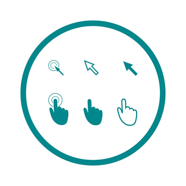 Cursor pointer icons. Click press and touch actions. Flat style.