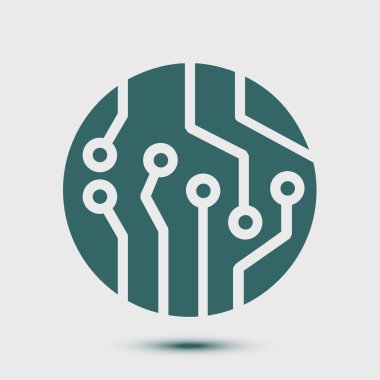 Devre kartı simgesi. Teknoloji düzeni kare simgesi. Düz tasarım stili.