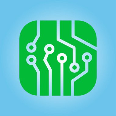 Devre kartı simgesi. Teknoloji düzeni kare simgesi. Düz tasarım stili.