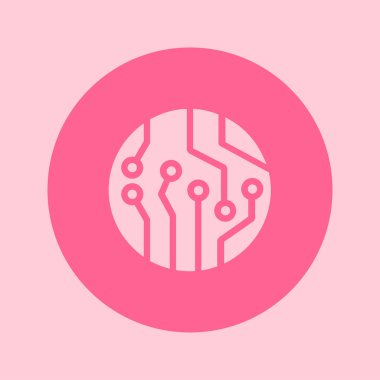 Devre kartı simgesi. Teknoloji düzeni kare simgesi. Düz tasarım stili.