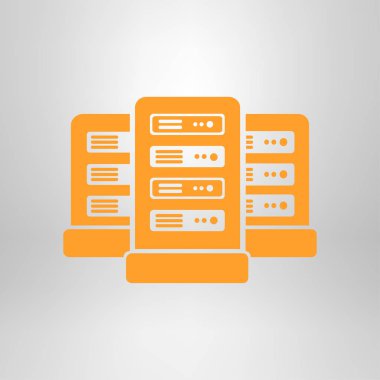 Veri merkezi simgesinde ağ sunucuları. Düz tasarım biçimi.