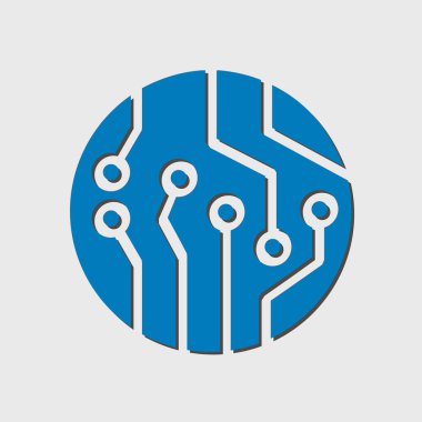 Devre kartı simgesi. Teknoloji düzeni kare simgesi. Düz tasarım stili.