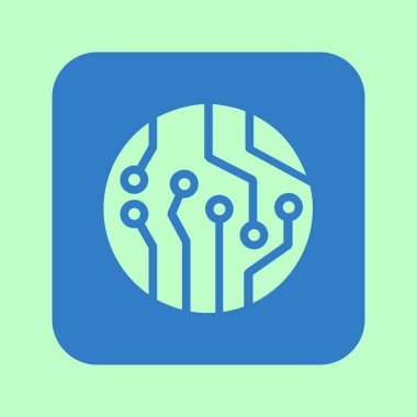 Devre kartı simgesi. Teknoloji düzeni kare simgesi. Düz tasarım stili.