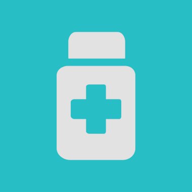 Uyuşturucu simgesi imzala. Haplarla paketi. Düz tasarım stili. 