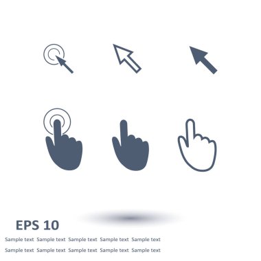 İmleç işaretçisini simgeler. Basın tıklatın ve eylemler dokun. Düz stil.
