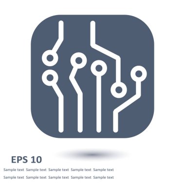 Devre kartı simgesi. Teknoloji düzeni kare simgesi. Düz tasarım stili.