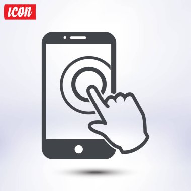 Dokunmatik ekran smartphone işareti simgesi. El işaretçi simgesi. Düz tasarım stili. Vektör Eps 10.