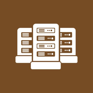 Veri merkezi simgesinde ağ sunucuları. Düz tasarım biçimi.