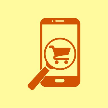 Cam shoping akıllı telefon arıyor. Shoping online simgesi.