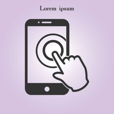 Dokunmatik ekran smartphone işareti simgesi. El işaretçi simgesi. Düz tasarım stili. Vektör Eps 10.