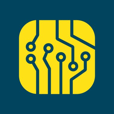 Devre kartı simgesi. Teknoloji düzeni kare simgesi. Düz tasarım stili.