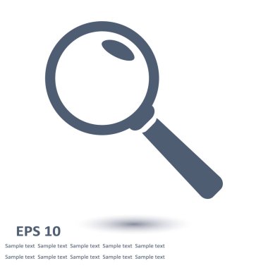 Büyüteç simgesi. Arama düğmesi. Büyüteç camı. Düz tasarım stili. 