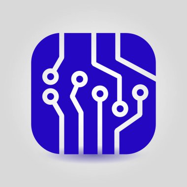 Devre kartı simgesi. Teknoloji düzeni kare simgesi. Düz tasarım stili.