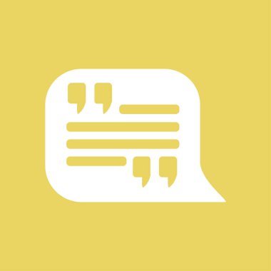 Simge alıntı. Tırnak işareti konuşma balonu sembol. Doğrudan nutuk işareti.