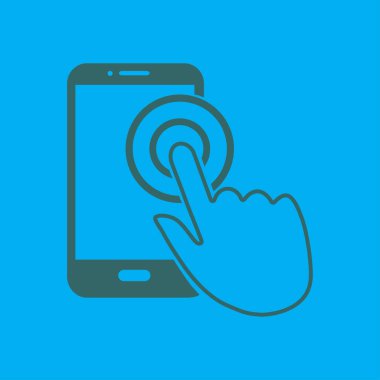Dokunmatik ekran smartphone işareti simgesi. El işaretçi simgesi. Düz tasarım stili. Vektör Eps 10.