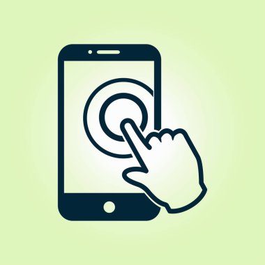Dokunmatik ekran smartphone işareti simgesi. El işaretçi simgesi. Düz tasarım stili. Vektör Eps 10.