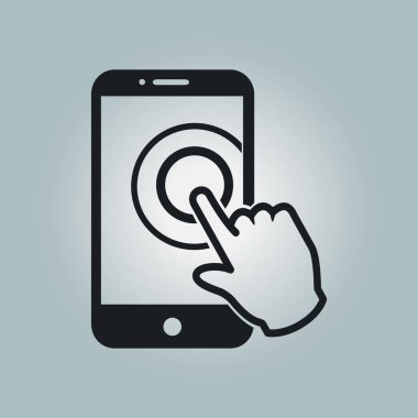 Dokunmatik ekran smartphone işareti simgesi. El işaretçi simgesi. Düz tasarım stili. Vektör Eps 10.