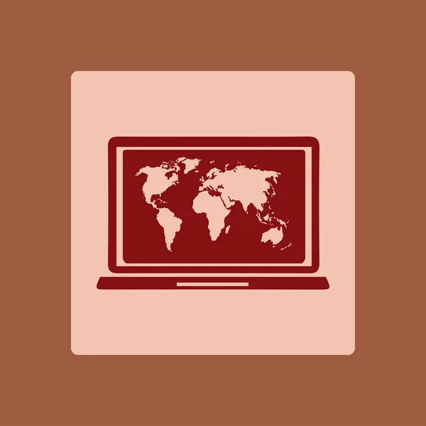 Proste Ikona Laptopa Mapy Świata Ilustracji Wektorowych — Wektor stockowy