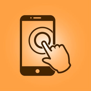 Dokunmatik ekran smartphone işareti simgesi. El işaretçi simgesi. Düz tasarım stili. Vektör Eps 10.