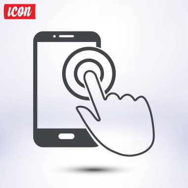 Dokunmatik ekran smartphone işareti simgesi. El işaretçi simgesi. Düz tasarım stili. Vektör Eps 10.