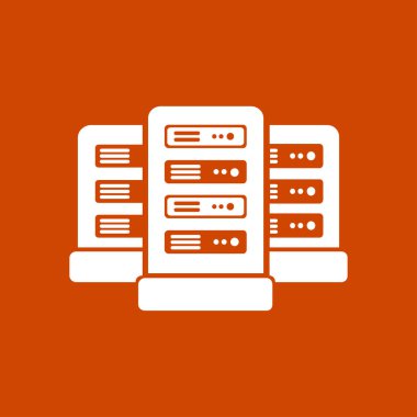 Veri merkezi simgesinde ağ sunucuları. Düz tasarım biçimi.