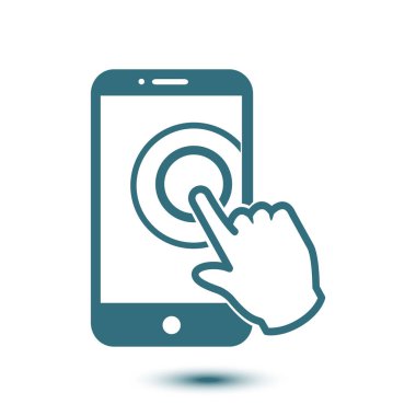 Dokunmatik ekran smartphone işareti simgesi. El işaretçi simgesi. Düz tasarım stili. Vektör Eps 10.