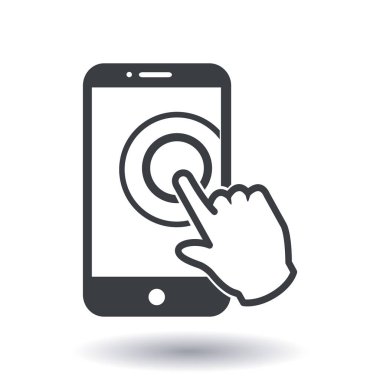 Dokunmatik ekran smartphone işareti simgesi. El işaretçi simgesi. Düz tasarım stili. Vektör Eps 10.
