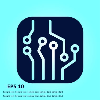 Devre kartı simgesi. Teknoloji düzeni kare simgesi. Düz tasarım stili.