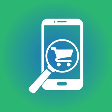 Cam shoping akıllı telefon arıyor. Shoping online simgesi.